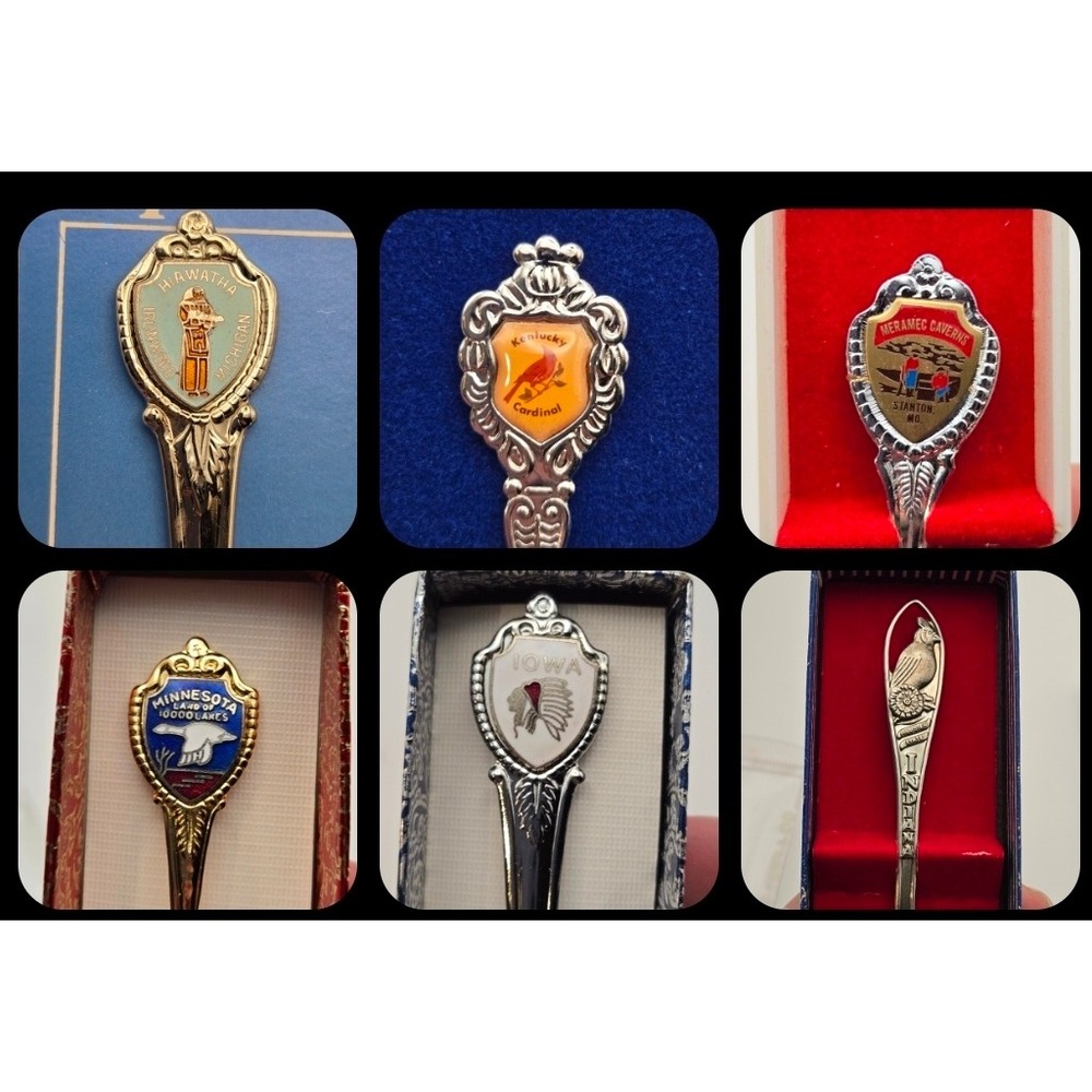 Vintage Lot of 6 Souvenir Collector Spoons of Midwest US States